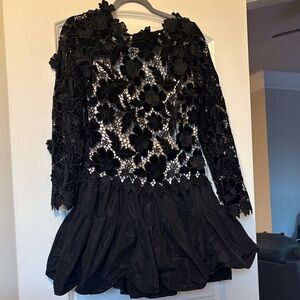 ANTONIO MELANI Black Floral Lace Long Sleeve Dress